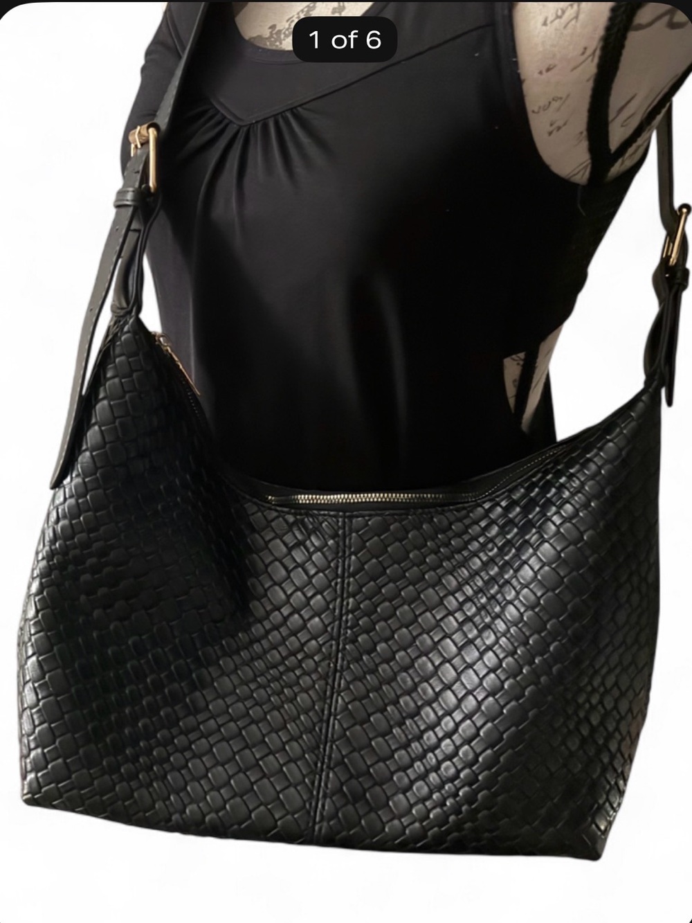 Woven Black Leather Shoulder Bag - Classic Everyday Carry